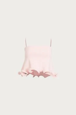 Ruffle Hem Crop Top (Pale Pink)(Ruffle Hem Tank Top Pale Pink)