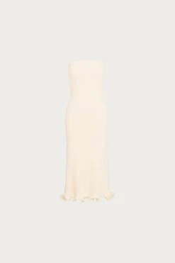 Ruffle Hem Strapless Dress (Cream)(Ruffle Hem Strapless Dress Cream)