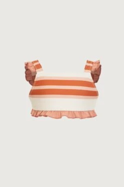 Ruffle Bandeau Top (cream Camel Blush Stripe/blush)(Mini Me Top Cream Camel Blush Stripe Ribbed Blush)
