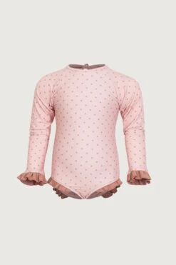 Ruffle Rashguard One Piece (blush Camel Polka Dot/camel)(Ruffle Rashguard One Piece Blush Camel Polka Dot Camel)