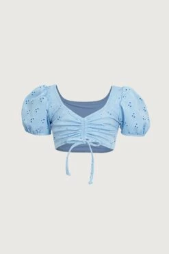 Puff Sleeve Top (blue Eyelet)(Puff Sleeve Top Blue Eyelet)