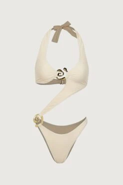Spiral Halter One Piece (Faux Suede Cream)(Spiral Halter One Piece Faux Suede Cream)