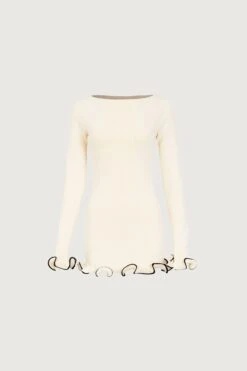 Ruffle Hem Mini Dress (Cream/Black)(Ruffle Hem Mini Dress Cream Black)