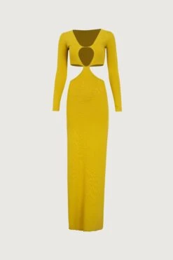 Long Sleeve Cut Out Maxi Dress (Chartreuse)(Long Sleeve Cut Out Maxi Dress Chartreuse)