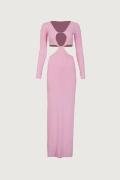 Long Sleeve Cut Out Maxi Dress (Baby Pink)(Long Sleeve Cut Out Maxi Dress Baby Pink)
