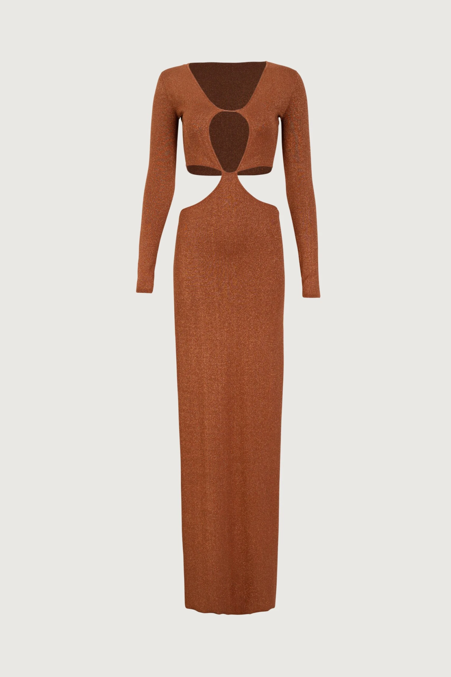 Long Sleeve Cut Out Maxi Dress (Mocha Lurex)(Long Sleeve Cut Out Maxi Dress Mocha Lurex) 3 Long Sleeve Cut Out Maxi Dress (Mocha Lurex)(Long Sleeve Cut Out Maxi Dress Mocha Lurex)