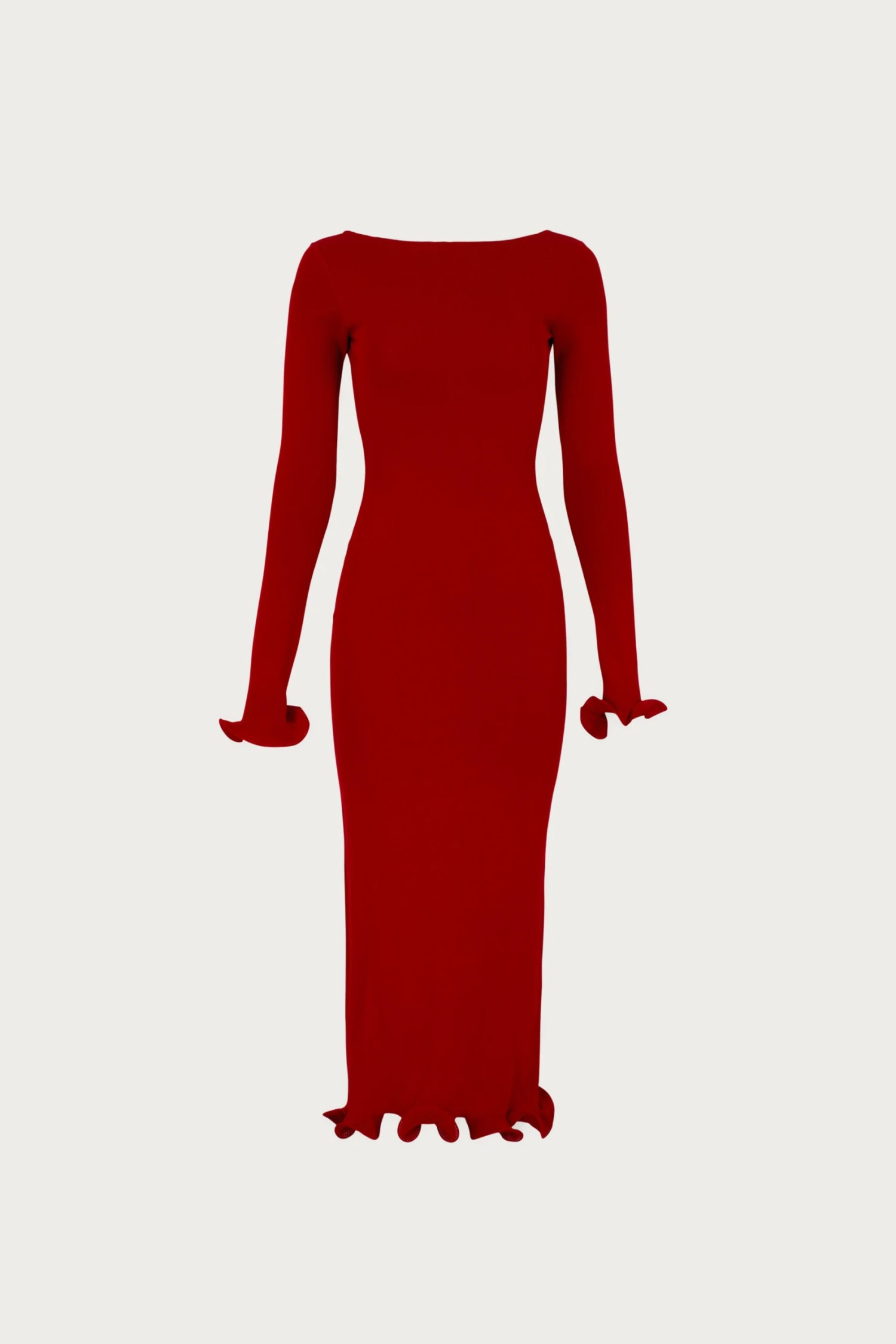 Ruffle Hem Midi Dress (Red)(Ruffle Hem Midi Dress Red) 3 Ruffle Hem Midi Dress (Red)(Ruffle Hem Midi Dress Red)