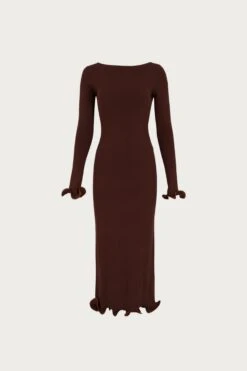 Ruffle Hem Midi Dress (Chocolate Brown/Brown Lurex)(Ruffle Hem Midi Dress Chocolate Brown Brown Lurex)