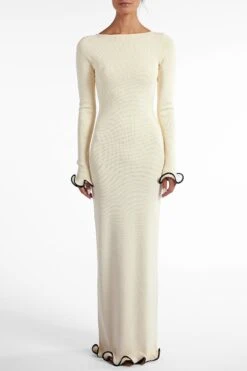 Ruffle Hem Maxi Dress (Cream/Black)(Ruffle Hem Maxi Dress Cream Black) -SAME FAHION STORE Ecomm2025 111