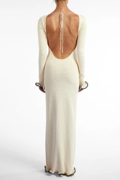 Ruffle Hem Maxi Dress (Cream/Black)(Ruffle Hem Maxi Dress Cream Black) -SAME FAHION STORE Ecomm2025 113