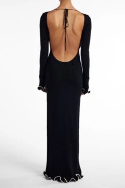 Ruffle Hem Maxi Dress (Black/Cream)(Ruffle Hem Maxi Dress Black Cream) -SAME FAHION STORE Ecomm2025 117