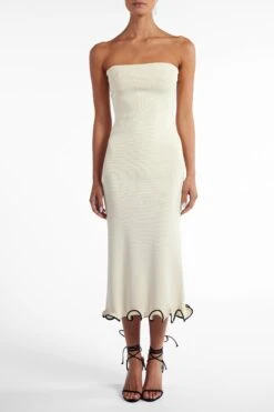 Ruffle Hem Strapless Dress (Cream/Black)(Ruffle Hem Strapless Dress Cream Black) -SAME FAHION STORE Ecomm2025 118