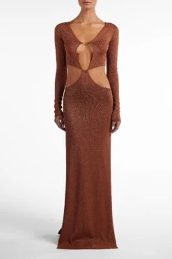 Long Sleeve Cut Out Maxi Dress (Mocha Lurex)(Long Sleeve Cut Out Maxi Dress Mocha Lurex) 10 Long Sleeve Cut Out Maxi Dress (Mocha Lurex)(Long Sleeve Cut Out Maxi Dress Mocha Lurex) -SAME FAHION STORE Ecomm2025 124