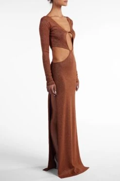 Long Sleeve Cut Out Maxi Dress (Mocha Lurex)(Long Sleeve Cut Out Maxi Dress Mocha Lurex) 11 Long Sleeve Cut Out Maxi Dress (Mocha Lurex)(Long Sleeve Cut Out Maxi Dress Mocha Lurex) -SAME FAHION STORE Ecomm2025 125