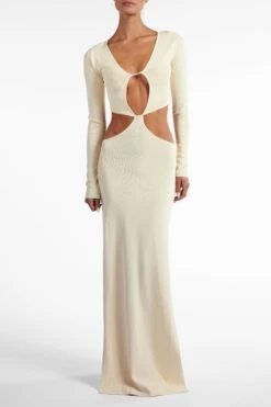 Long Sleeve Cut Out Maxi Dress (Cream)(Long Sleeve Cut Out Maxi Dress Cream) 10 Long Sleeve Cut Out Maxi Dress (Cream)(Long Sleeve Cut Out Maxi Dress Cream) -SAME FAHION STORE Ecomm2025 127