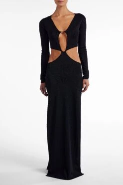 Long Sleeve Cut Out Maxi Dress (Black Lurex)(Long Sleeve Cut Out Maxi Black Lurex) 10 Long Sleeve Cut Out Maxi Dress (Black Lurex)(Long Sleeve Cut Out Maxi Black Lurex) -SAME FAHION STORE Ecomm2025 130