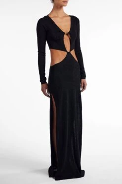 Long Sleeve Cut Out Maxi Dress (Black Lurex)(Long Sleeve Cut Out Maxi Black Lurex) 11 Long Sleeve Cut Out Maxi Dress (Black Lurex)(Long Sleeve Cut Out Maxi Black Lurex) -SAME FAHION STORE Ecomm2025 131