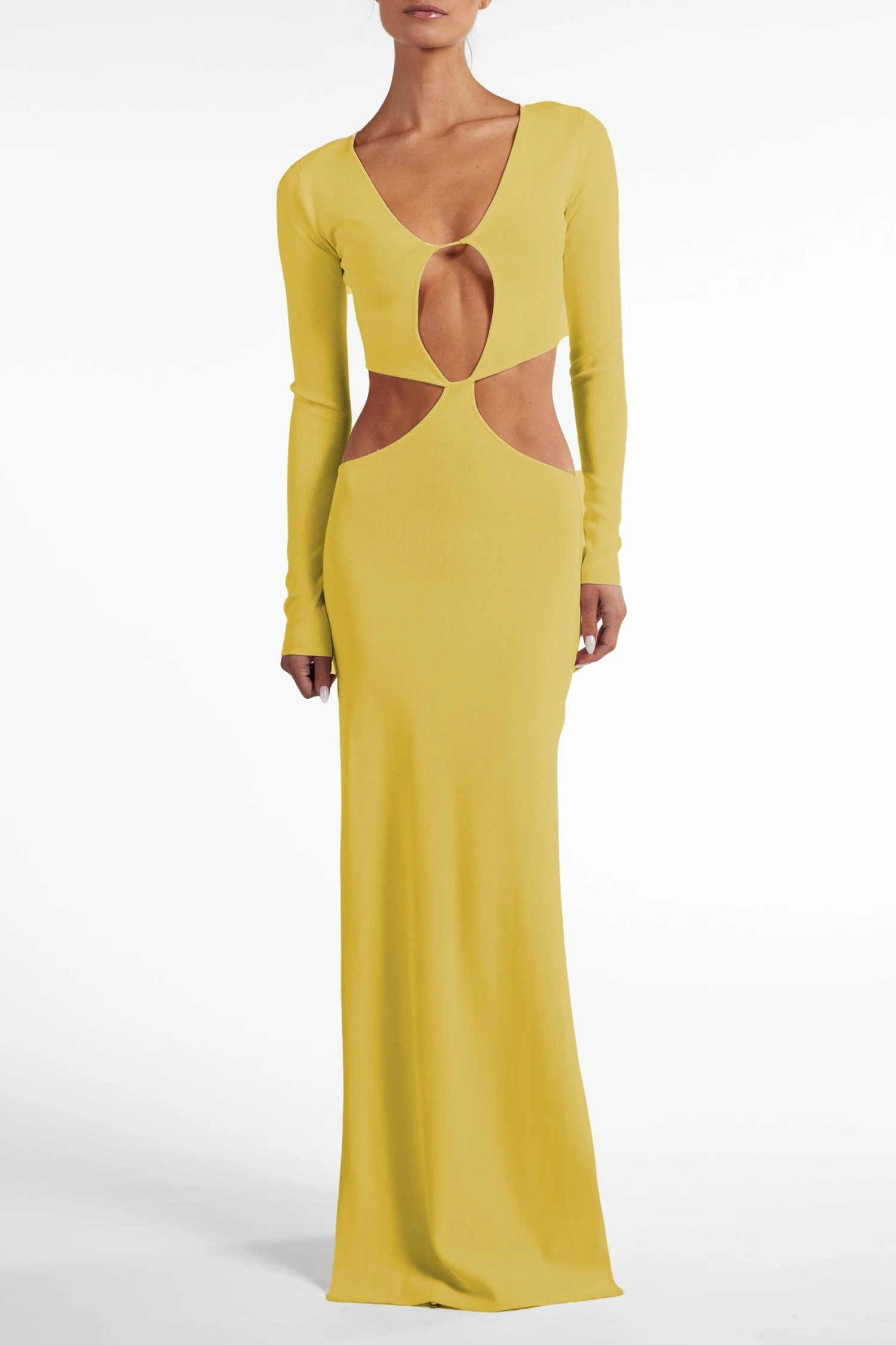 Long Sleeve Cut Out Maxi Dress (Chartreuse)(Long Sleeve Cut Out Maxi Dress Chartreuse) 5 Long Sleeve Cut Out Maxi Dress (Chartreuse)(Long Sleeve Cut Out Maxi Dress Chartreuse) - Image 3