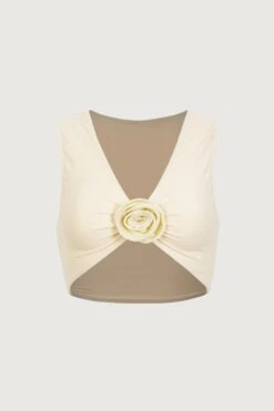 Rosette Tank Top (Faux Suede Cream/Cream)(Rosette Tank Top Faux Suede Cream Cream)