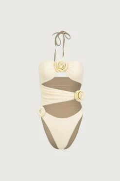 Rosette Cut Out One Piece (Faux Suede Cream/Cream)(Rosette Cut Out One Piece Faux Suede Cream Cream)