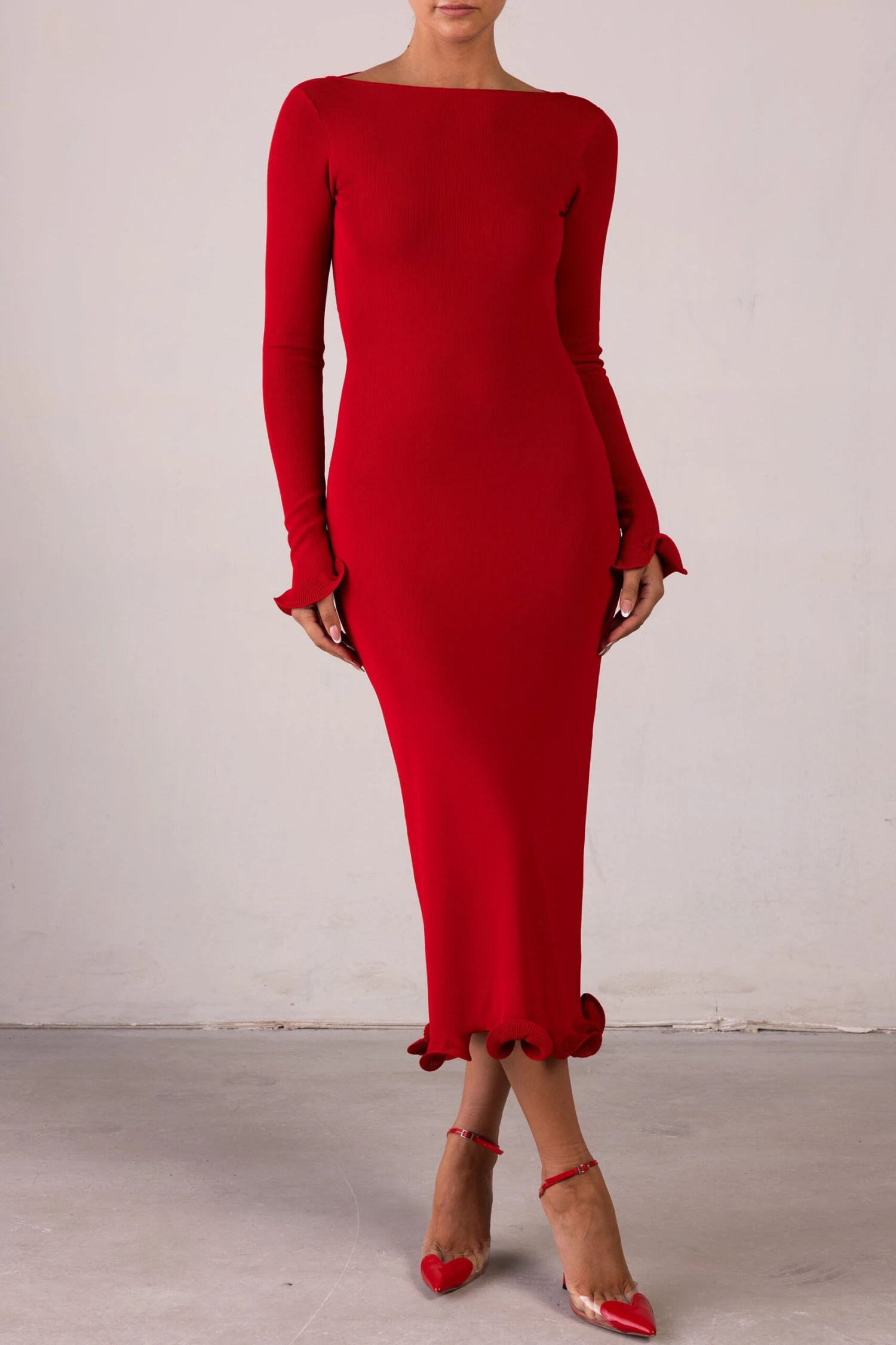 Ruffle Hem Midi Dress (Red)(Ruffle Hem Midi Dress Red) 5 Ruffle Hem Midi Dress (Red)(Ruffle Hem Midi Dress Red) - Image 3