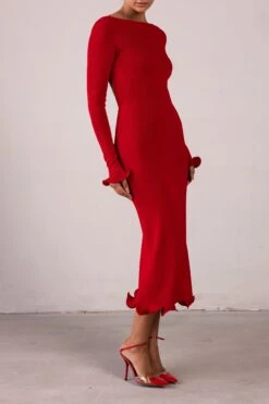 Ruffle Hem Midi Dress (Red)(Ruffle Hem Midi Dress Red) 11 Ruffle Hem Midi Dress (Red)(Ruffle Hem Midi Dress Red) -SAME FAHION STORE RTW R2525