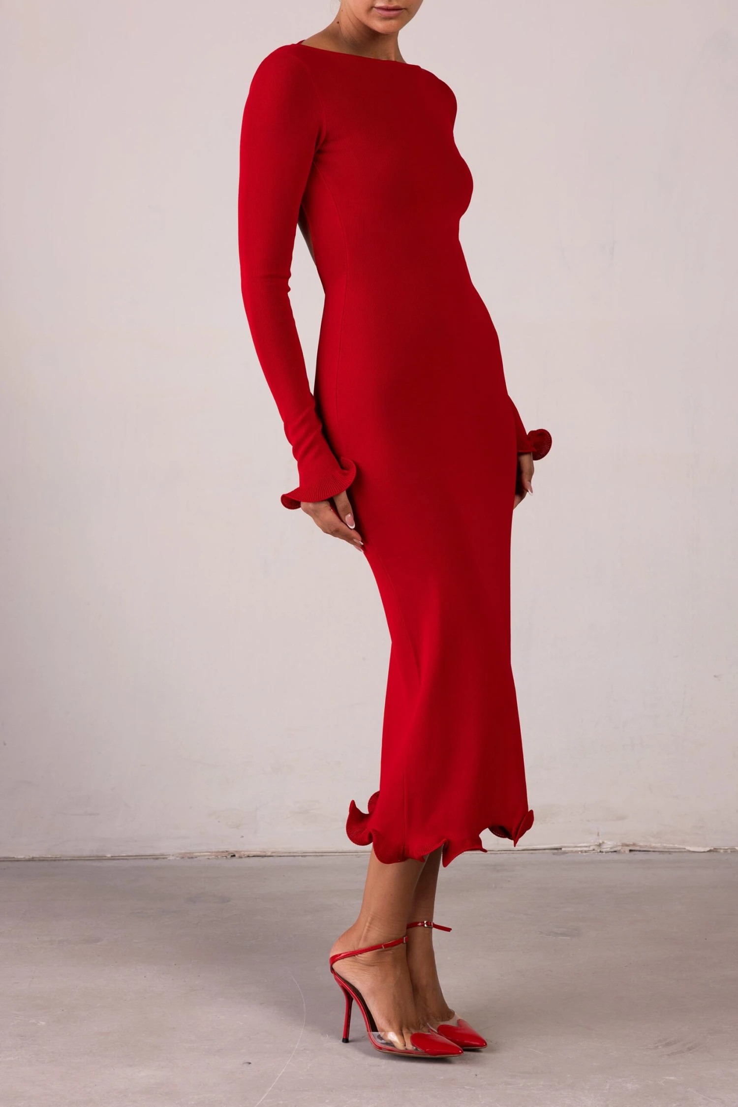 Ruffle Hem Midi Dress (Red)(Ruffle Hem Midi Dress Red) 6 Ruffle Hem Midi Dress (Red)(Ruffle Hem Midi Dress Red) - Image 4