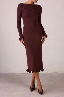 Ruffle Hem Midi Dress (Chocolate Brown/Brown Lurex)(Ruffle Hem Midi Dress Chocolate Brown Brown Lurex) 10 Ruffle Hem Midi Dress (Chocolate Brown/Brown Lurex)(Ruffle Hem Midi Dress Chocolate Brown Brown Lurex) -SAME FAHION STORE RTW R2528
