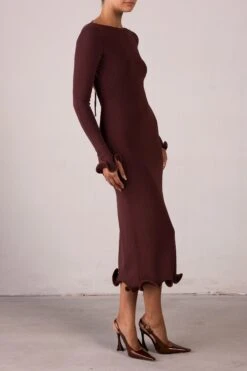 Ruffle Hem Midi Dress (Chocolate Brown/Brown Lurex)(Ruffle Hem Midi Dress Chocolate Brown Brown Lurex) 11 Ruffle Hem Midi Dress (Chocolate Brown/Brown Lurex)(Ruffle Hem Midi Dress Chocolate Brown Brown Lurex) -SAME FAHION STORE RTW R2529