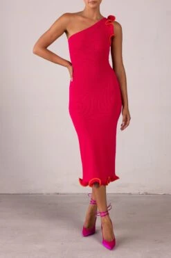Ruffle Hem One Shoulder Dress (Hot Pink/Orange)(Ruffle Hem One Shoulder Dress Hot Pink Orange) 10 Ruffle Hem One Shoulder Dress (Hot Pink/Orange)(Ruffle Hem One Shoulder Dress Hot Pink Orange) -SAME FAHION STORE RTW R2534