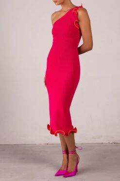 Ruffle Hem One Shoulder Dress (Hot Pink/Orange)(Ruffle Hem One Shoulder Dress Hot Pink Orange) 11 Ruffle Hem One Shoulder Dress (Hot Pink/Orange)(Ruffle Hem One Shoulder Dress Hot Pink Orange) -SAME FAHION STORE RTW R2536