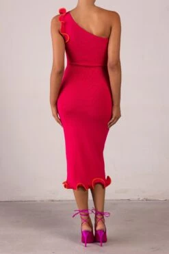 Ruffle Hem One Shoulder Dress (Hot Pink/Orange)(Ruffle Hem One Shoulder Dress Hot Pink Orange) 12 Ruffle Hem One Shoulder Dress (Hot Pink/Orange)(Ruffle Hem One Shoulder Dress Hot Pink Orange) -SAME FAHION STORE RTW R2537