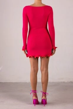 Ruffle Hem Mini Dress (Hot Pink/Orange)(Ruffle Hem Mini Dress Hot Pink Orange) 12 Ruffle Hem Mini Dress (Hot Pink/Orange)(Ruffle Hem Mini Dress Hot Pink Orange) -SAME FAHION STORE RTW R2540