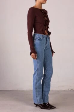 Ruffle Hem Top (Chocolate Brown)(Ruffle Hem Top Chocolate Brown) -SAME FAHION STORE RTW R2553