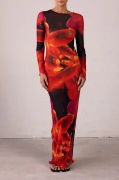 Mesh Maxi Dress (Red Tropical)(Mesh Maxi Dress Red Tropical) 12 Mesh Maxi Dress (Red Tropical)(Mesh Maxi Dress Red Tropical) -SAME FAHION STORE RTW R2577