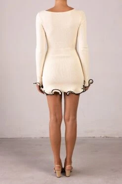 Ruffle Hem Mini Dress (Cream/Black)(Ruffle Hem Mini Dress Cream Black) 10 Ruffle Hem Mini Dress (Cream/Black)(Ruffle Hem Mini Dress Cream Black) -SAME FAHION STORE RTW R2596