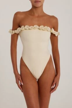 Rosette Off Shoulder One Piece (Faux Suede Cream/Cream)(Rosette Off Shoulder One Piece Faux Suede Cream Cream) 10 Rosette Off Shoulder One Piece (Faux Suede Cream/Cream)(Rosette Off Shoulder One Piece Faux Suede Cream Cream) -SAME FAHION STORE SAME Ecomm24.21