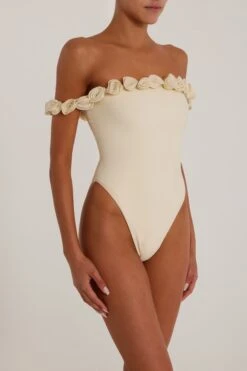 Rosette Off Shoulder One Piece (Faux Suede Cream/Cream)(Rosette Off Shoulder One Piece Faux Suede Cream Cream) 11 Rosette Off Shoulder One Piece (Faux Suede Cream/Cream)(Rosette Off Shoulder One Piece Faux Suede Cream Cream) -SAME FAHION STORE SAME Ecomm24.22