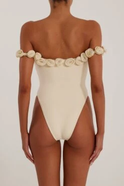 Rosette Off Shoulder One Piece (Faux Suede Cream/Cream)(Rosette Off Shoulder One Piece Faux Suede Cream Cream) 12 Rosette Off Shoulder One Piece (Faux Suede Cream/Cream)(Rosette Off Shoulder One Piece Faux Suede Cream Cream) -SAME FAHION STORE SAME Ecomm24.23