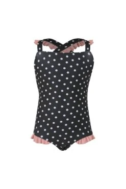 Ruffle One Piece (black White Polka Dot/ribbed Blush)(Mini Me One Piece Black White Polka Dot Ribbed Blush)