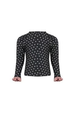 Ruffle Rashguard (black White Polka Dot/ribbed Blush)(Ruffle Rashguard Black White Polka Dot Ribbed Blush)