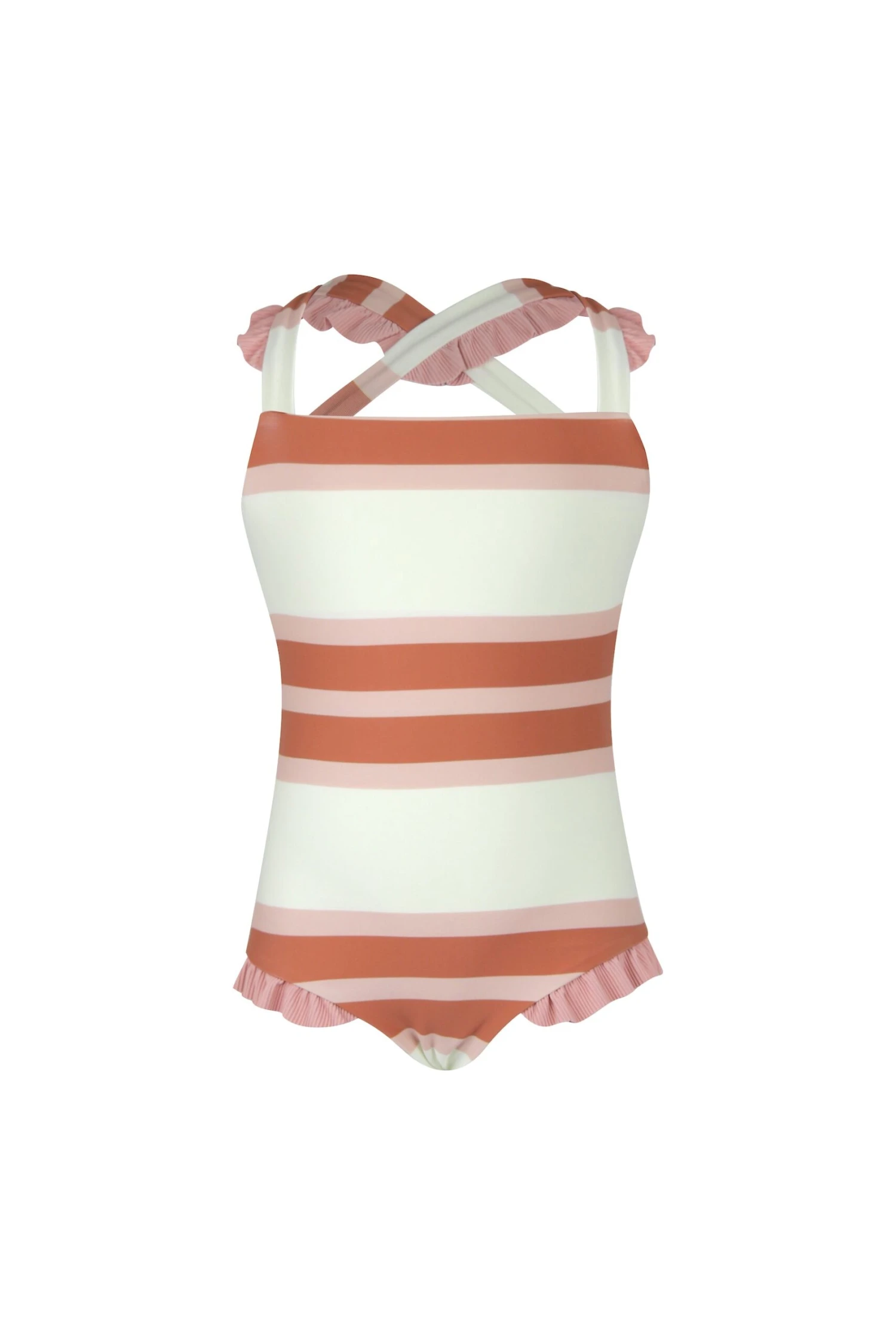 Ruffle One Piece (cream Camel Blush Stripe/blush)(Mini Me One Piece Cream Camel Blush Stripe Ribbed Blush) 3 Ruffle One Piece (cream Camel Blush Stripe/blush)(Mini Me One Piece Cream Camel Blush Stripe Ribbed Blush)
