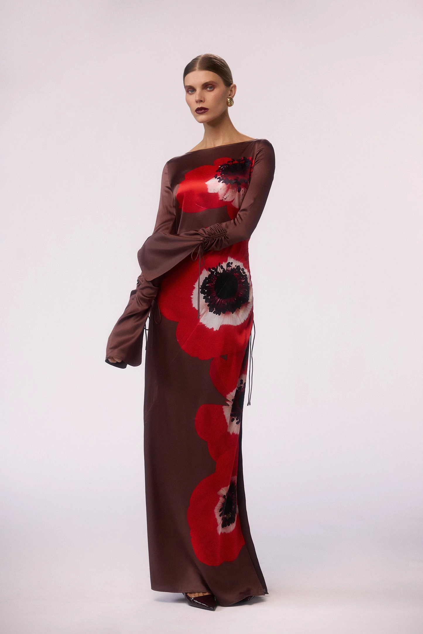 Silk Floral Gown (Brown/Red)(Silk Floral Gown Brown Red) 4 Silk Floral Gown (Brown/Red)(Silk Floral Gown Brown Red) - Image 2