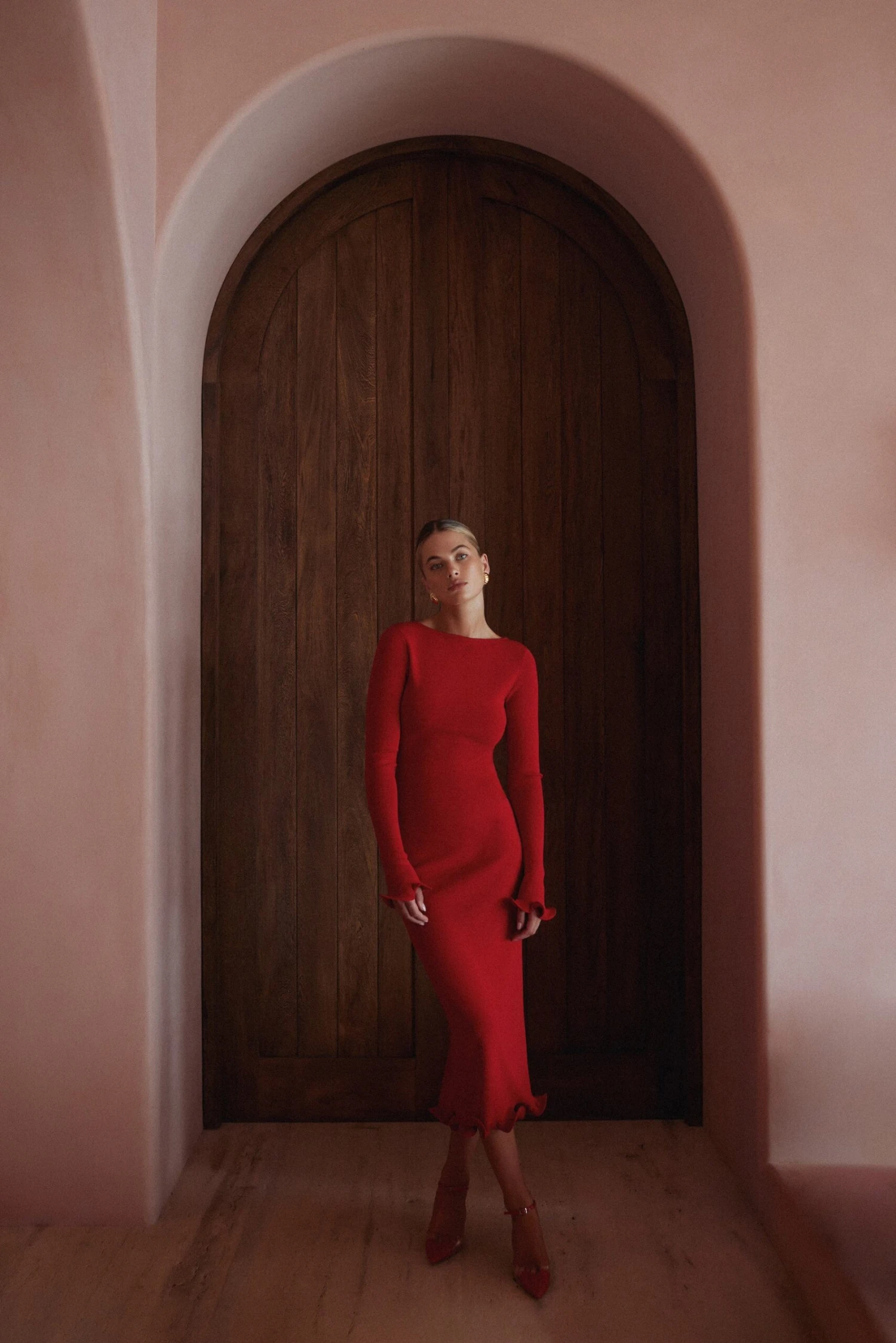 Ruffle Hem Midi Dress (Red)(Ruffle Hem Midi Dress Red) 4 Ruffle Hem Midi Dress (Red)(Ruffle Hem Midi Dress Red) - Image 2