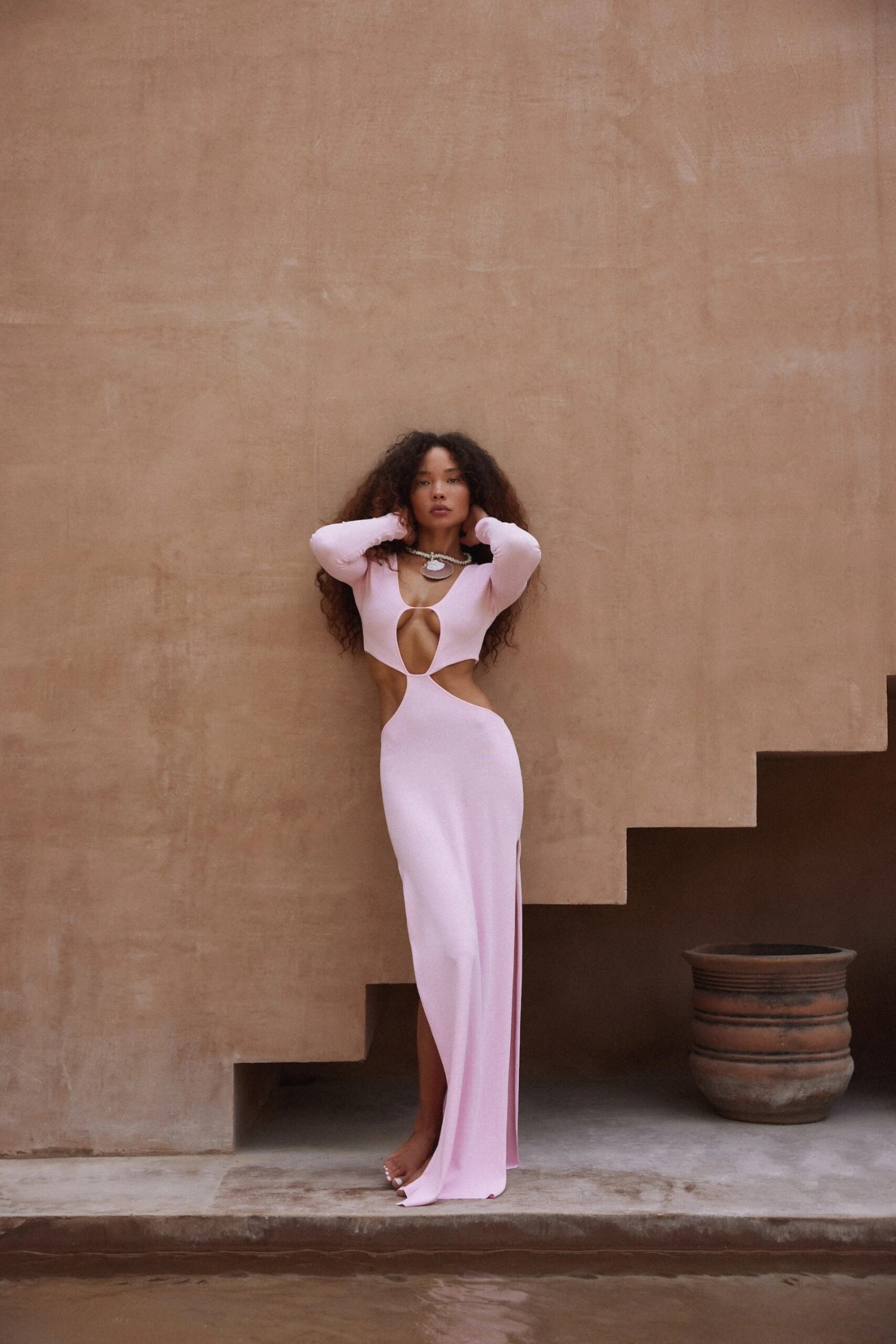 Long Sleeve Cut Out Maxi Dress (Baby Pink)(Long Sleeve Cut Out Maxi Dress Baby Pink) 4 Long Sleeve Cut Out Maxi Dress (Baby Pink)(Long Sleeve Cut Out Maxi Dress Baby Pink) - Image 2
