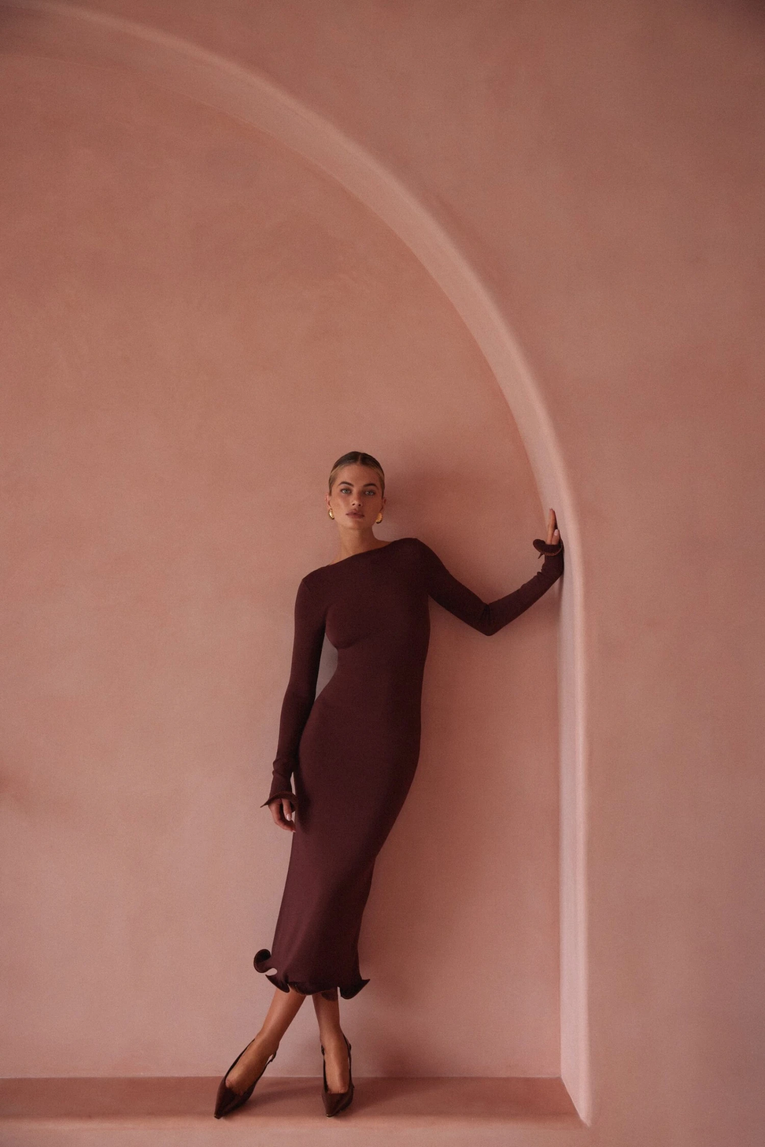 Ruffle Hem Midi Dress (Chocolate Brown/Brown Lurex)(Ruffle Hem Midi Dress Chocolate Brown Brown Lurex) 4 Ruffle Hem Midi Dress (Chocolate Brown/Brown Lurex)(Ruffle Hem Midi Dress Chocolate Brown Brown Lurex) - Image 2