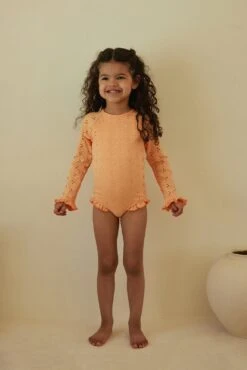 Ruffle Rashguard One Piece (peach Eyelet)(Ruffle Rashguard One Piece Peach Eyelet) -SAME FAHION STORE Same2341