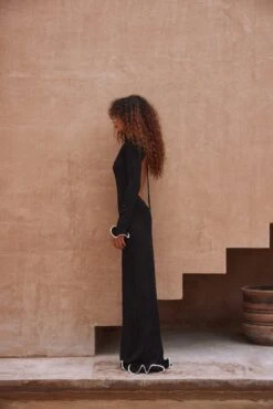 Ruffle Hem Maxi Dress (Black/Cream)(Ruffle Hem Maxi Dress Black Cream) -SAME FAHION STORE Same257