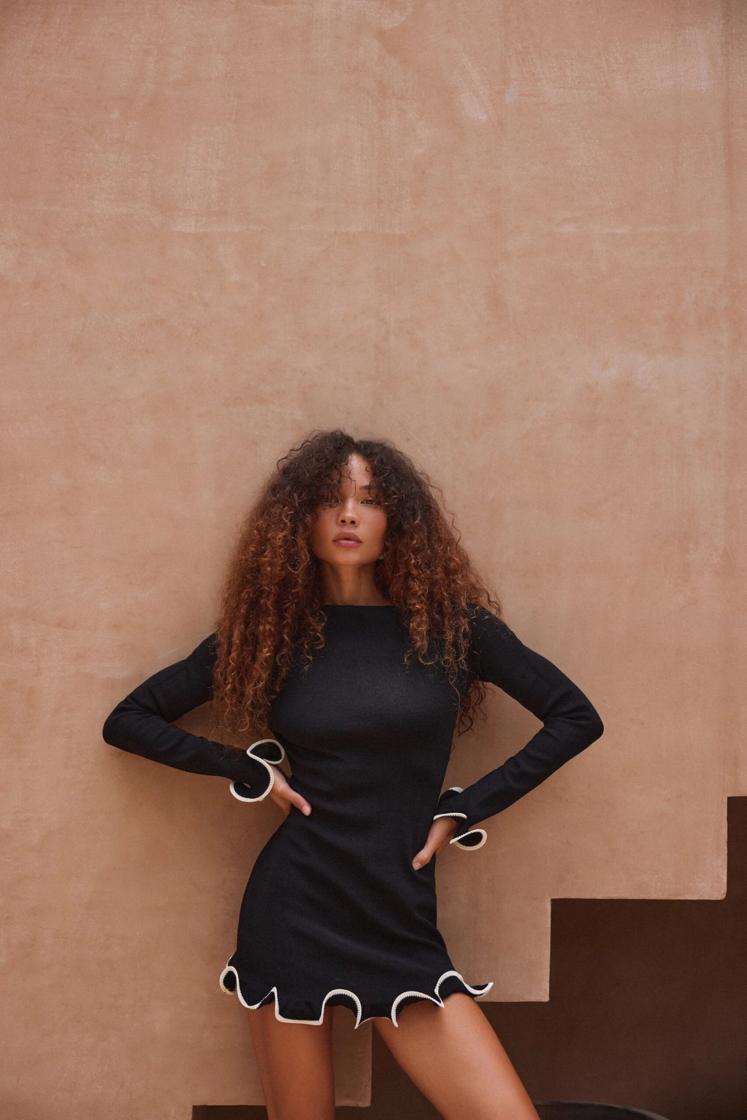 Ruffle Hem Mini Dress (Black/Cream)(Ruffle Hem Mini Dress Black Cream) 4 Ruffle Hem Mini Dress (Black/Cream)(Ruffle Hem Mini Dress Black Cream) - Image 2