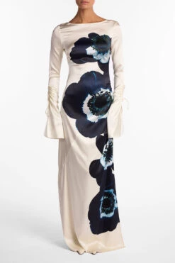 Silk Floral Gown (Cream/Navy)(Silk Floral Gown Cream Navy) 10 Silk Floral Gown (Cream/Navy)(Silk Floral Gown Cream Navy) -SAME FAHION STORE SilkGown 1.1